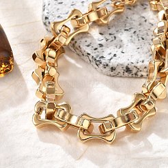 304ステンレススチール製ボーンリンクブレスレット、女性・男性用  イオンプレーティング（ip）  ゴールドカラー  8-7/8インチ（22.6cm）&nbsp;BJEW-F488-28G
