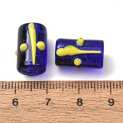 手作りのでこぼこランプワークビーズ  ドットのある列  ブルー  15x11.5~12mm  穴：1.8mm&nbsp;LA-CBAEC7C-01B