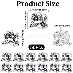 チベット風アロイペンダント50個  「I cheerleading」の文字が入ったハートチャーム  アンティークシルバー  16.5x19.5x1.5mm  穴：1.8mm&nbsp;TIBEP-SC0003-42