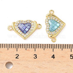 Brass Micro Pave Clear Cubic Zirconia & Shell Heart Connector Charms&nbsp;KK-I357-01G