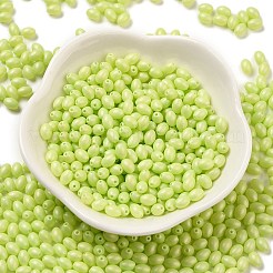 焼付塗装ガラスシードビーズ  オーバル  緑黄  5x3.5mm  穴：0.8mm  約5000個/ポンド&nbsp;SEED-C004-04K