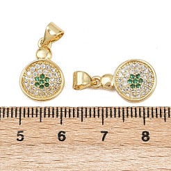 真鍮製マイクロパヴェキュービックジルコニアペンダント  フラットラウンド  16KGP本金メッキ  17x11x2mm  穴：4.5x3.5mm&nbsp;KK-C132-18G