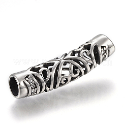 304ステンレスチューブビーズ  ラインストーン付き  アンティークシルバー  40x10mm  穴：6mm&nbsp;X-STAS-F169-40AS
