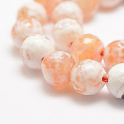 ファセット天然ファイヤーアゲートクラックルビーズ連売り  ラウンド  染め＆加熱  オレンジ  12mm  穴：1.5mm  約30~32個/連  14インチ（35.6cm）&nbsp;G-F447-12mm-B03