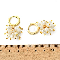 Natural Freshwater Pearl & Brass Cubic Zirconia Dangle Hoop Earrings&nbsp;EJEW-JE07260