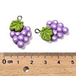 フルーツの不透明樹脂ペンダント  プラチナ鉄ループ付き  ブドウ  26x16x6mm  穴：2mm&nbsp;RESI-I065-01B