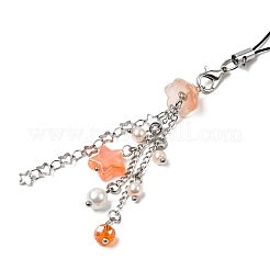 ガラス＆アクリル携帯ストラップ  真鍮のスターチェーン付き  ダークオレンジ  11.5cm  2個/セット&nbsp;HJEW-SW00079-02