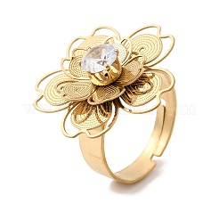 201 Stainless Steel Pave Single Cubic Zirconia Adjustable Cuff Rings for Women&nbsp;RJEW-K318-02I-G