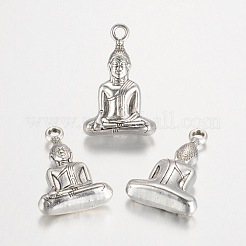 合金のチベット風チャーム  カドミウムフリー＆鉛フリー  仏  仏のために  アンティークシルバー  36x23x8mm  穴：3mm&nbsp;TIBEP-A123044-AS-LF