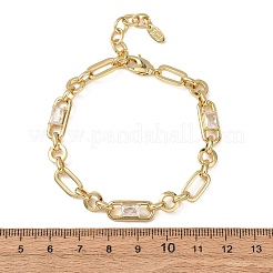 Ring & Paperclip Brass Micro Pave Cubic Zirconia Link Chain Bracelets for Women&nbsp;BJEW-D458-04G-02