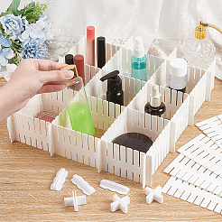 プラスチック製の多機能引き出し仕切り  靴下用の調節可能な引き出しオーガナイザー  下着  化粧  ホワイト  3.4~37x1.95~7x0.15~1.5cm&nbsp;AJEW-OC0004-90
