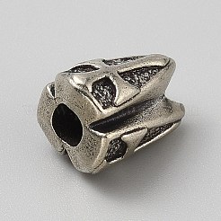 真鍮製ヨーロピアンビーズ  大穴ビーズ  クロスシールド  アンティークシルバー  17x13x12.5mm  穴：5.5mm&nbsp;KK-WH0108-08AS