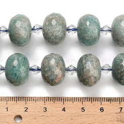 天然石アマゾナイトビーズ連売り  ロンデル  多面カット  ガラスビーズ  18x13mm  穴：1.4mm  約20個/連  14.25インチ（36.2cm）&nbsp;G-L642-I09-18x13mm