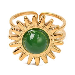 天然な混合石の指の指輪  女性用サンゴールデントーン 304 ステンレススチール カフリング  内径: 調節可能&nbsp;RJEW-Q822-42G