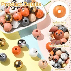 90個 9スタイル schima wood ヨーロピアンビーズ  印刷された円形  ジュエリー作りに使えるかわいい動物のクラフトビーズ  大穴ビーズ  ミックスカラー  18~19mm  穴：4.5mm  10個/スタイル&nbsp;WOOD-CJ0002-77