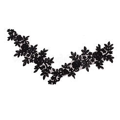 レース刺繍衣装アクセサリー  アップリケパッチ  ミシンクラフト装飾  花  ブラック  380~450x150x1mm&nbsp;LS-DIY-WH0185-15