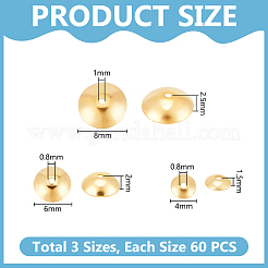 180個 3スタイル 304ステンレススチールビーズキャップ  18KGP本金メッキ  4~8x1.5~2.5mm  穴：0.8~1mm  60個/スタイル&nbsp;STAS-UN0058-03