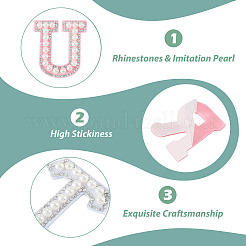 52個 52スタイル ホットフィックス ラインストーン  プラスチックの模造真珠とラインストーンのトリミング付き  クリスタルガラスソーイングトリムラインストーンテープ  a～zの文字  ピンク  43.5~47x20.5~51.5x6mm  1個/スタイル&nbsp;PATC-TA0001-56A