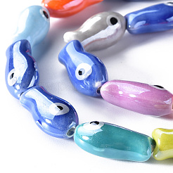 手作りの磁器セラミックビーズ連売り  手描き  ファミーユスタイルバラ  魚  ミックスカラー  20x10x8mm  穴：1.8mm  約16個/連  12.01インチ（30.5cm）&nbsp;PORC-Q265-002