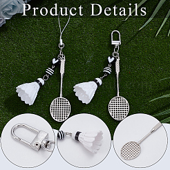 2Pcs 2 Styles Badminton & Racket Alloy & Resin & PVC Pendant Decorations&nbsp;AJEW-BM0001-19