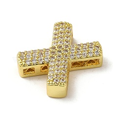 真鍮ビーズ  カドミウムフリー＆鉛フリー  クリアキュービックジルコニア  文字x  20x17x5.5mm  穴：4.5x2.5mm&nbsp;KK-D098-04X-G