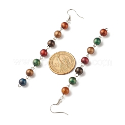 Imitation Tiger Eye Round Beaded Long Tassel Dangle Earrings&nbsp;EJEW-JE04763