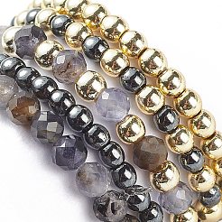 5Pcs 5 Style Natural Rainbow Moonstone & Dichroite & Synthetic Hematite Round Beaded Stretch Finger Rings Set&nbsp;RJEW-JR00527
