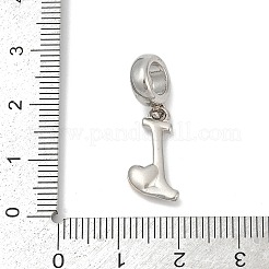 真鍮ヨーロッパダングルチャーム  ハート文字の大きな穴のペンダント  プラチナ·ゴールデン  文字I  25.5~30.5mm  穴：6mm&nbsp;KK-Z097-01I-GP