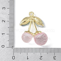 合金ペンダント  ガラスやアクリルで  チェリー  ゴールドカラー  ピンク  27x18x10mm  穴：1.5mm&nbsp;FIND-M015-04G-02