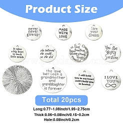 20pcs10スタイルチベットスタイルアロイペンダント  カドミウムフリー＆鉛フリー  フラットラウンド  アンティークシルバー  19.5~27.5x1.5~2mm  穴：2mm  2個/スタイル&nbsp;TIBEP-YW0002-38