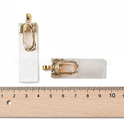天然水晶とセレナイトの大きなペンダント  金色のステンレススチール製の金具が付いた長方形のチャーム  47~54x15~17x11~12mm  穴：4x3mm&nbsp;G-H084-09G-01