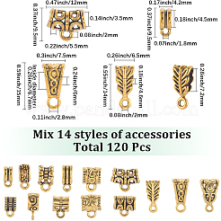 チベットスタイルの合金チューブベイル1箱  ループベイル  保釈ビーズ  アンティーク黄金  10.5x12x5.5mm  穴：1.6mmと3mm&nbsp;FIND-SC0019-14
