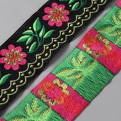 エスニックスタイルのポリエステル刺繍フラワーリボン  衣料品用  ブラック  2インチ（50mm）  約7.44ヤード（6.8m）/ pc&nbsp;OCOR-WH0093-37C