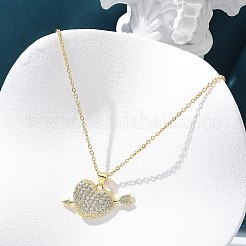 Brass Micro Pave Clear Cubic Zirconia Arrow Heart Pendant Necklaces for Women&nbsp;NJEW-M088-01G-03