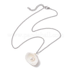Natural Clam Shell & Imitation Pearl Pendant Necklaces&nbsp;NJEW-JN05006