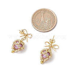 真鍮製ダイヤモンドダングルスタッドピアス  ガラスと  ゴールドカラー  ラベンダー  28x16mm&nbsp;EJEW-MZ00465-03