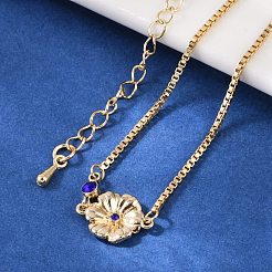 Brass Micro Pave Cubic Zirconia Birthday Flower Link Bracelets&nbsp;BJEW-U031-01G-09