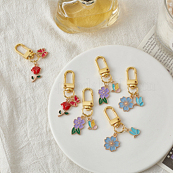 2 Sets Alloy Enamel Flower & Butterfly Pendant Decorations&nbsp;HJEW-WR0001-01