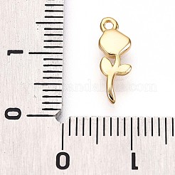 真鍮チャーム  花のチャーム  カドミウムフリー＆ニッケルフリー＆鉛フリー  18KGP本金メッキ  14x5x1.4mm  穴：1.2mm&nbsp;KK-T075-13G
