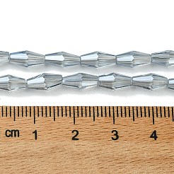 透明電気メッキガラスビーズ連売り  パール光沢メッキ  多面カット  双円錐形  ライトブルー  8x4mm  穴：0.8mm  約63~66個/連  20.47~21.26インチ（52~54cm）&nbsp;GLAA-K064-05A-PL03