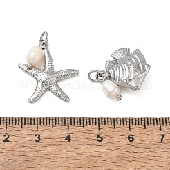 Ocean Sea Animals 304 Stainless Steel & Natural Freshwater Pearl Pendants&nbsp;PALLOY-JF06025