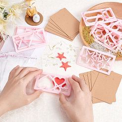 9個9スタイルのプラスチックカッティングダイスモールド  三角形＆六角形＆ハート＆オーバル  アイアン製のピアスフックと丸カン付き  プラスチック製ピアスキャッチ  カード＆OPP袋  ピンク  カビ：9個/バッグ&nbsp;DIY-FH0004-19