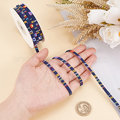 エスニックスタイルのポリエステルコード  自由奔放に生きる編み紐  フラット  ミッドナイトブルー  5x1mm  約10ヤード/ロール&nbsp;OCOR-WH0077-43A
