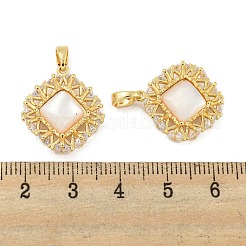 真鍮パヴェシェルペンダント  クリアキュービックジルコニア  ひし形チャーム  18KGP本金メッキ  19.5x18x5mm  穴：4.8x2.7mm&nbsp;KK-G490-39G