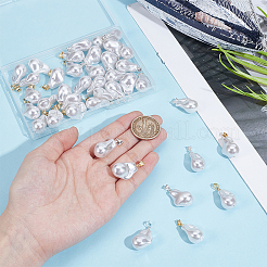 40個2スタイルの樹脂模造真珠ペンダント  ナゲットチャーム  真鍮のペグベイル付き  ゴールデン＆シルバー  30mm  20個/スタイル&nbsp;PALLOY-PH01754