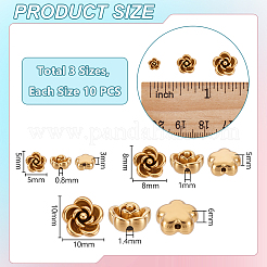30個 3スタイル 304ステンレススチールビーズ  ローズ  ゴールドカラー  5~10x5~10x3~6mm  穴：0.8~1.4mm  10個/スタイル&nbsp;STAS-UN0064-71G