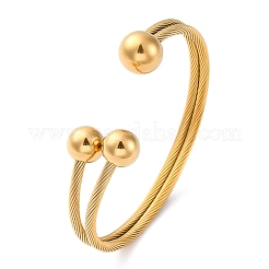304 Stainless Steel Round Ball Cuff Bangles for Women&nbsp;BJEW-P310-05G
