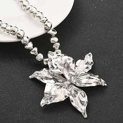 CCB プラスチックビーズネックレス  女性用合金製ビッグフラワーペンダントネックレス  プラチナ  27.17インチ（69cm）&nbsp;NJEW-P319-01P