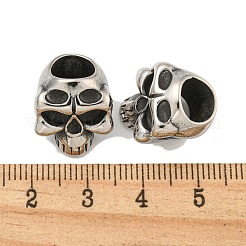 316サージカルステンレススチールヨーロピアンビーズ  大穴ビーズ  スカル  アンティークシルバー  16x14x13mm  穴：8mm&nbsp;STAS-Q326-02AS-02