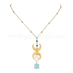 Dyed Natural Quartz & Apatite & 201 Stainless Steel Moon Pendant Brass Satellite Chain Necklaces for Women&nbsp;NJEW-TA00250